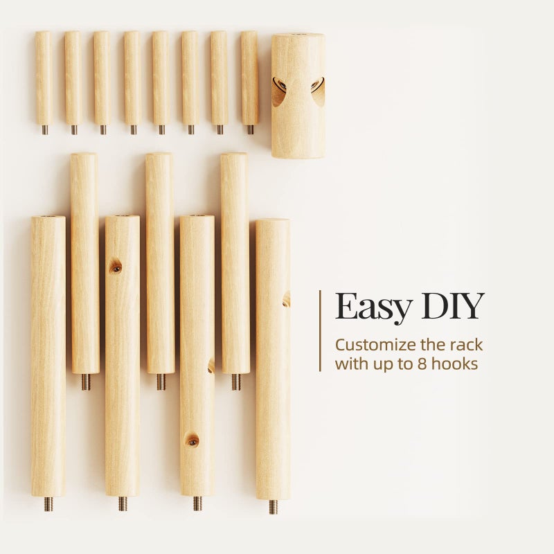 Pipishell Coat Rack Sturdy Wooden Coat Rack Stand, Adjustable Coat Tree, Free Standing Tree Hanger with 4 Sections & 8 Hooks, for Home/Bedroom/Office/Hallway/Entryway - Image 5